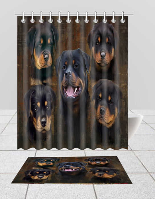 Rustic Rottweiler Dogs  Bath Mat and Shower Curtain Combo