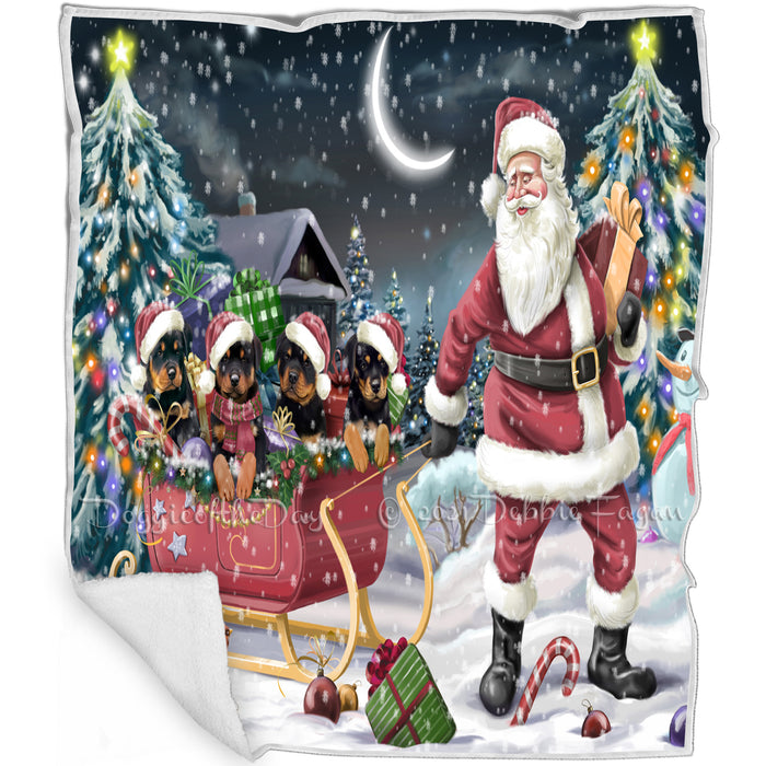 Merry Christmas Happy Holiday Santa Sled Rottweilers Dogs Blanket D272