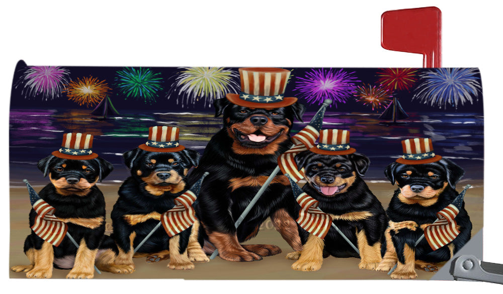4th of July Independence Day Rottweiler Dogs Magnetic Mailbox Cover Both Sides Pet Theme Printed Decorative Letter Box Wrap Case Postbox Thick Magnetic Vinyl Material