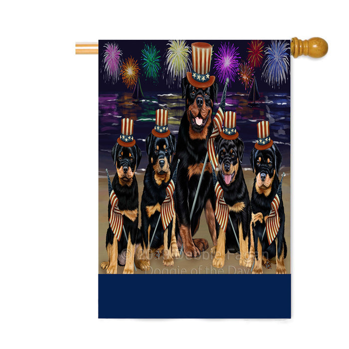 Personalized 4th of July Firework Rottwieler Dogs Custom House Flag FLG-DOTD-A58100