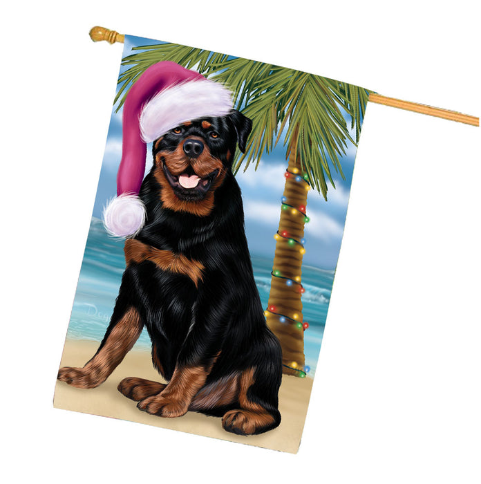 Christmas Summertime Beach Rottweiler Dog House Flag Outdoor Decorative Double Sided Pet Portrait Weather Resistant Premium Quality Animal Printed Home Decorative Flags 100% Polyester FLG68787