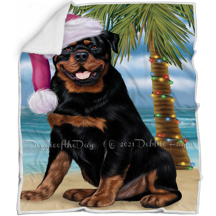 Summertime Happy Holidays Christmas Rottwielers Dog on Tropical Island Beach Blanket