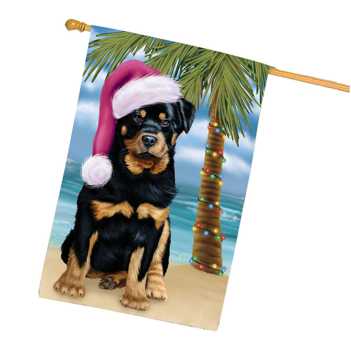 Christmas Summertime Beach Rottweiler Dog House Flag Outdoor Decorative Double Sided Pet Portrait Weather Resistant Premium Quality Animal Printed Home Decorative Flags 100% Polyester FLG68788