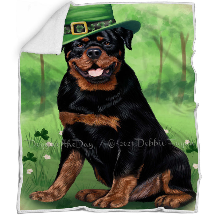 St. Patricks Day Irish Portrait Rottweiler Dog Blanket BLNKT58818