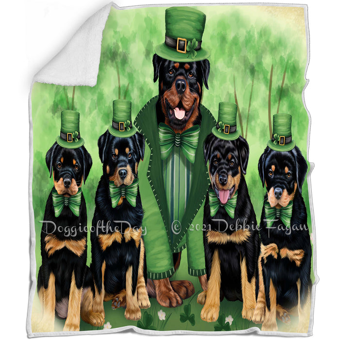St. Patricks Day Irish Family Portrait Rottweilers Dog Blanket BLNKT58827