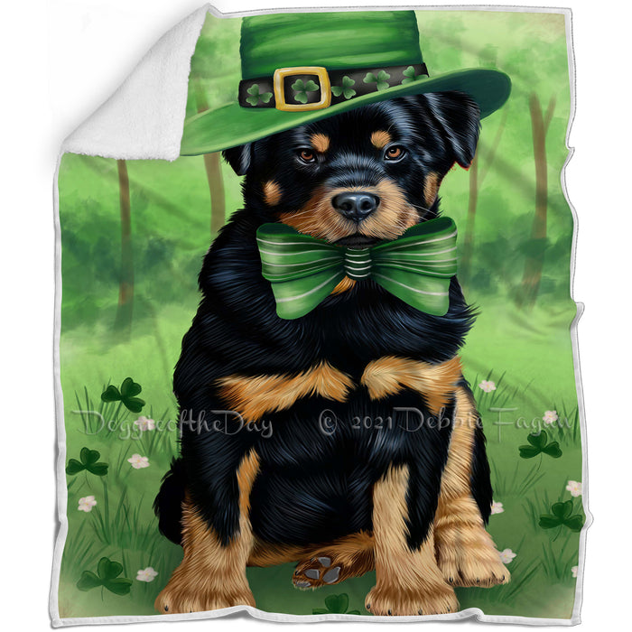 St. Patricks Day Irish Portrait Rottweiler Dog Blanket BLNKT58836