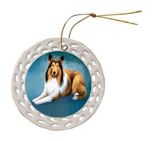 Rough Collie Dog Ceramic Doily Ornament DPOR48086