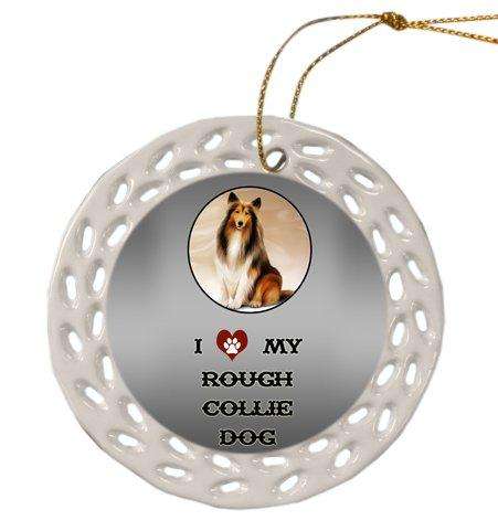 Rough Collie Dog Christmas Doily Ceramic Ornament