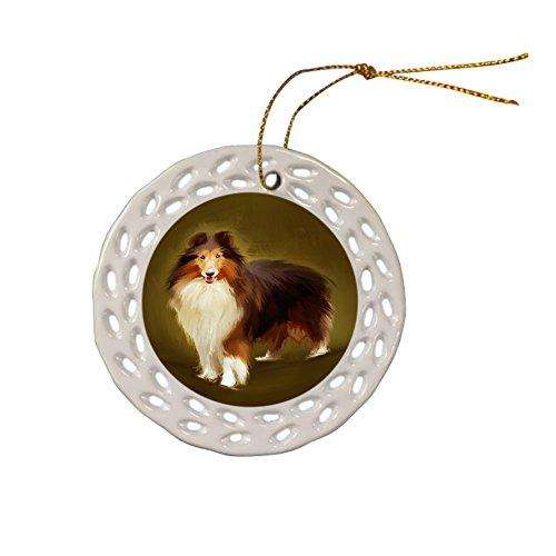 Rough Collie Dog Christmas Doily Ceramic Ornament
