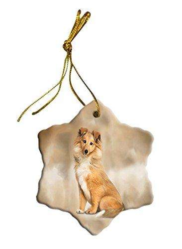 Rough Collie Dog Christmas Snowflake Ceramic Ornament