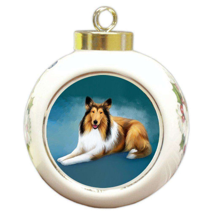 Rough Collie Dog Round Ball Christmas Ornament RBPOR48086