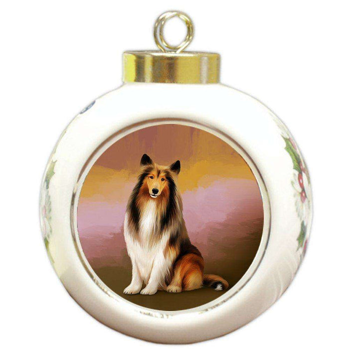Rough Collie Dog Round Ball Christmas Ornament RBPOR48087