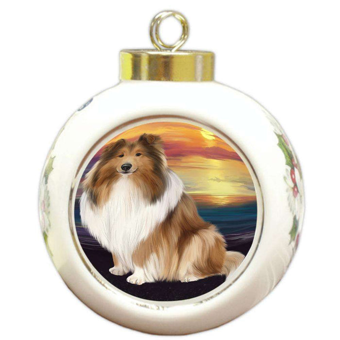 Rough Collie Dog Round Ball Christmas Ornament RBPOR54751