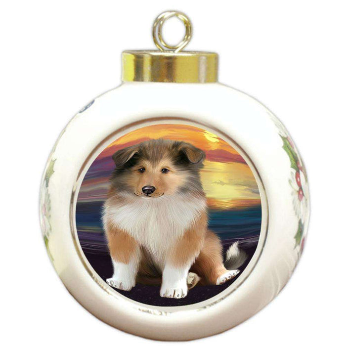 Rough Collie Dog Round Ball Christmas Ornament RBPOR54752