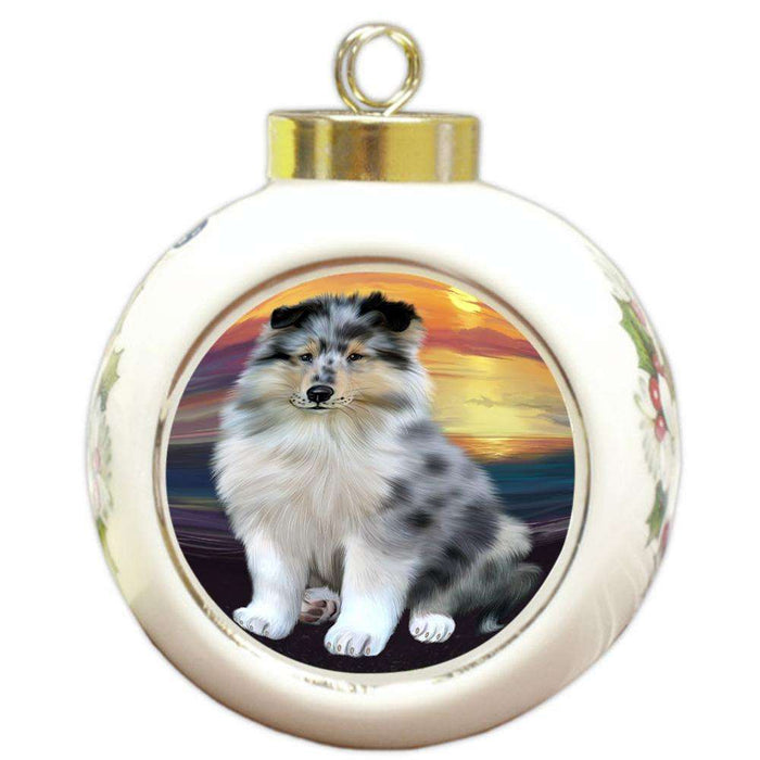 Rough Collie Dog Round Ball Christmas Ornament RBPOR54753
