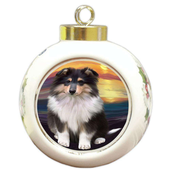 Rough Collie Dog Round Ball Christmas Ornament RBPOR54754
