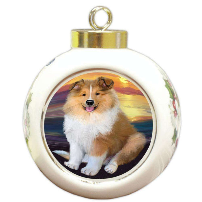 Rough Collie Dog Round Ball Christmas Ornament RBPOR54755