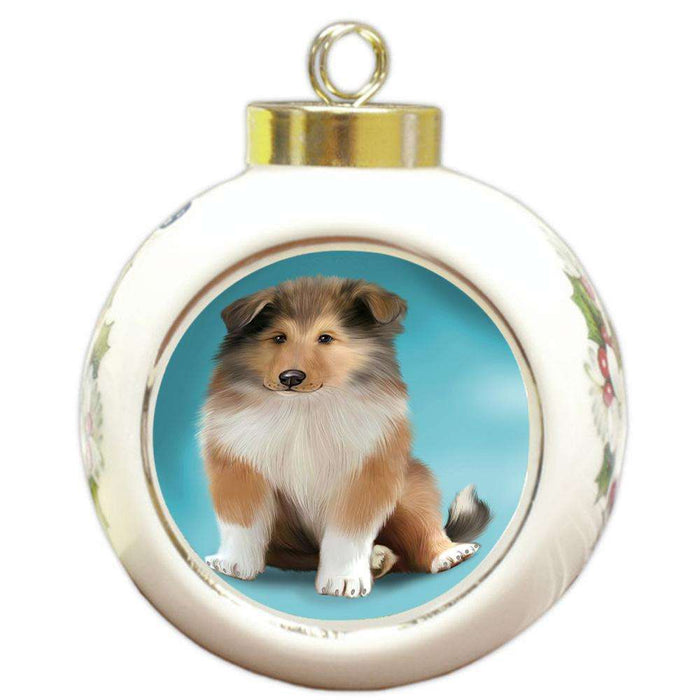 Rough Collie Dog Round Ball Christmas Ornament RBPOR54756
