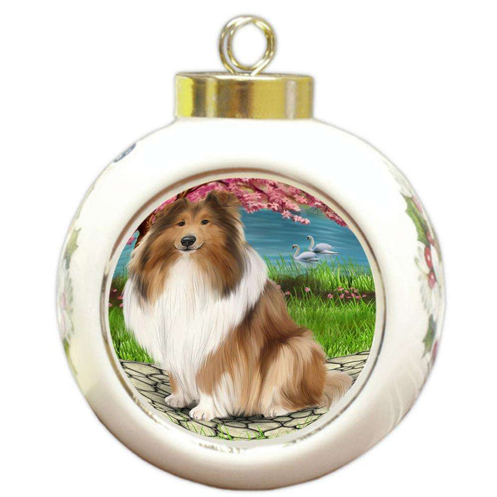 Rough Collie Dog Round Ball Christmas Ornament RBPOR54757