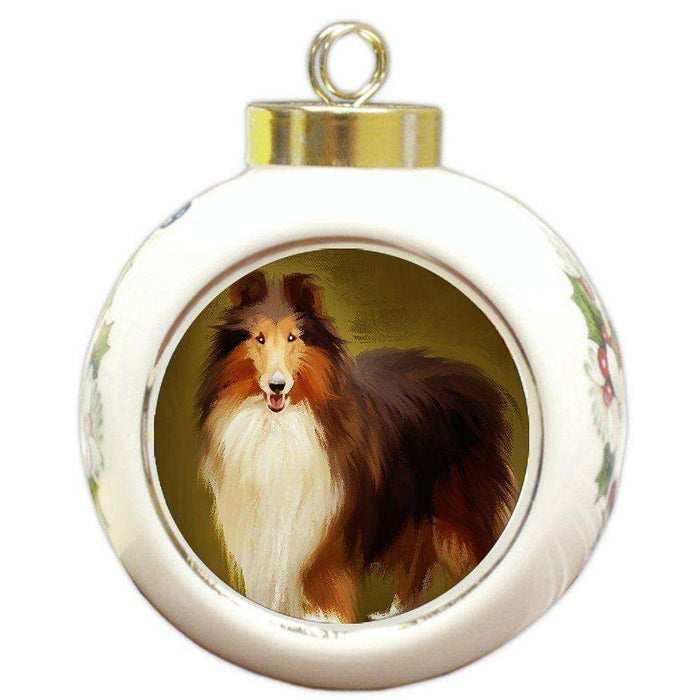 Rough Collie Dog Round Ball Christmas Ornament