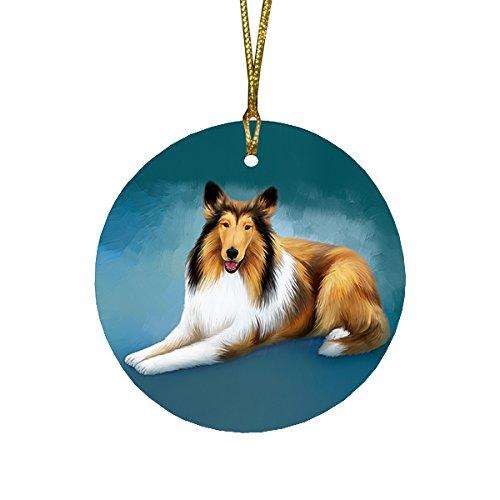 Rough Collie Dog Round Christmas Ornament RFPOR48077