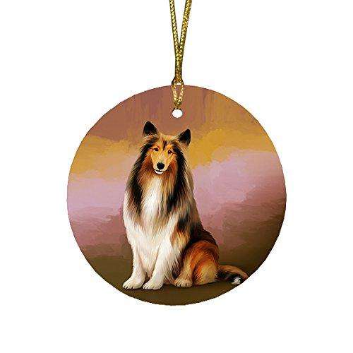 Rough Collie Dog Round Christmas Ornament RFPOR48078