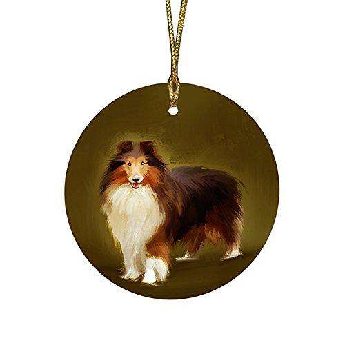 Rough Collie Dog Round Christmas Ornament