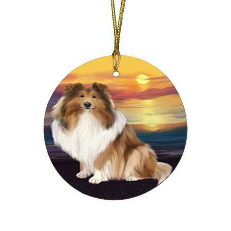 Rough Collie Dog Round Flat Christmas Ornament RFPOR54742