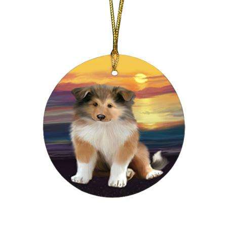 Rough Collie Dog Round Flat Christmas Ornament RFPOR54743