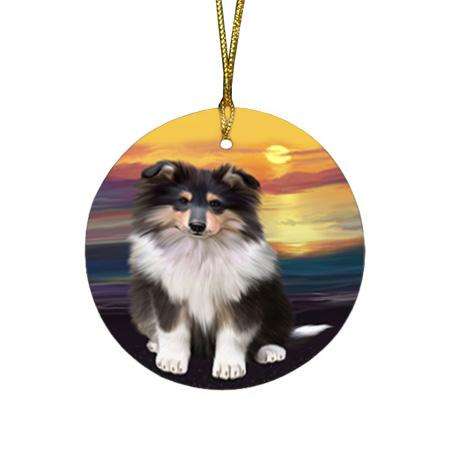 Rough Collie Dog Round Flat Christmas Ornament RFPOR54745