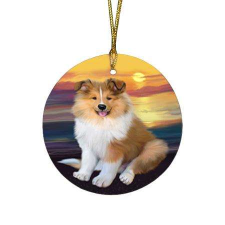 Rough Collie Dog Round Flat Christmas Ornament RFPOR54746