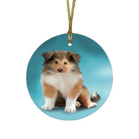 Rough Collie Dog Round Flat Christmas Ornament RFPOR54747