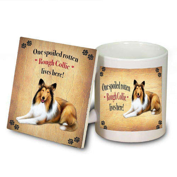 Rough Collie Spoiled Rotten Dog Coaster and Mug Combo Gift Set