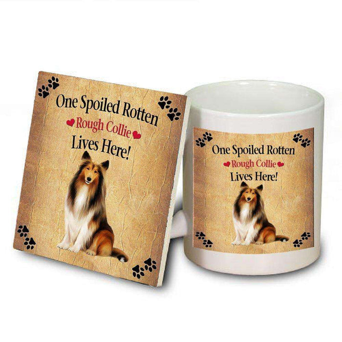 Rough Collie Spoiled Rotten Dog Mug and Coaster Set