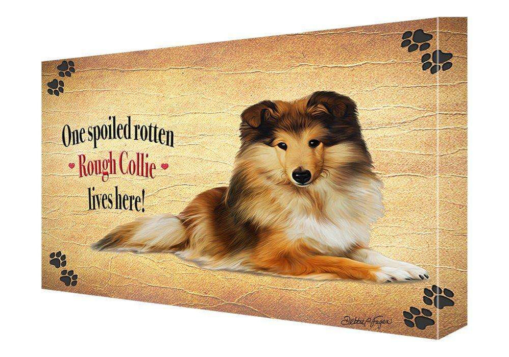 Rough Collie Spoiled Rotten Dog Painting Printed on Canvas Wall Art Signed