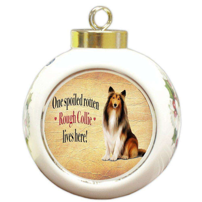 Rough Collie Spoiled Rotten Dog Round Ceramic Christmas Ornament