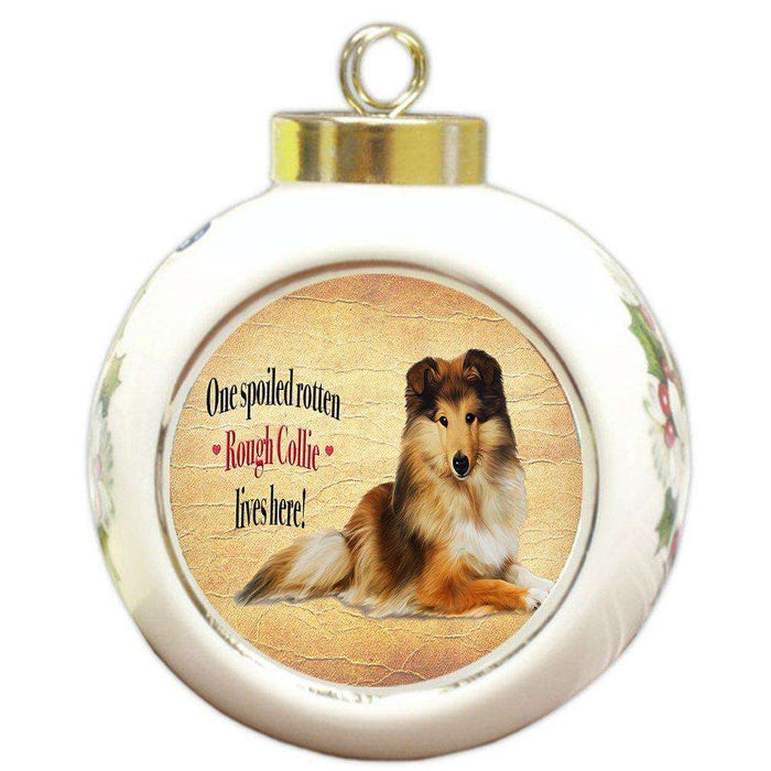 Rough Collie Spoiled Rotten Dog Round Ceramic Christmas Ornament
