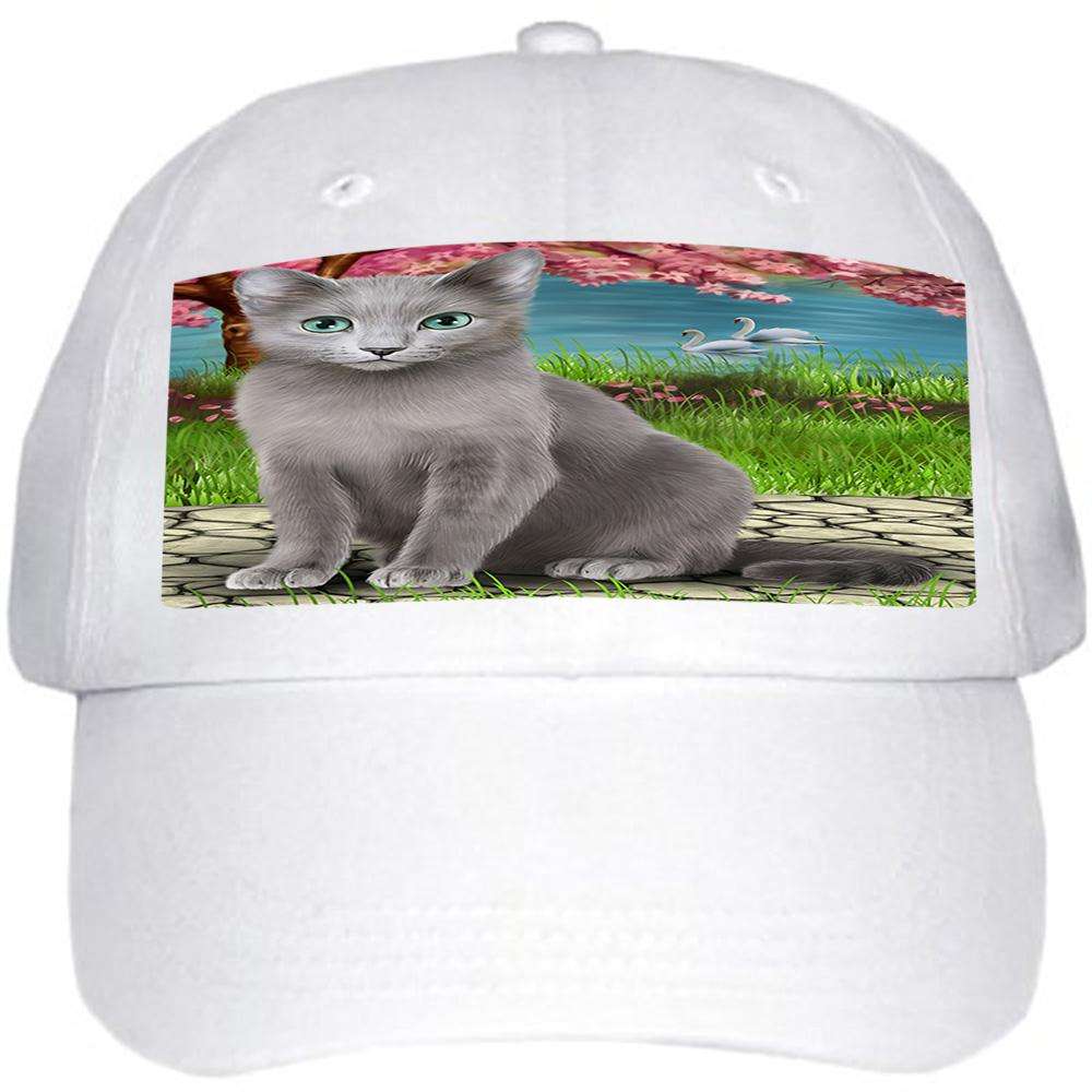 Scenic Waterfall Russian Blue Cat Ball Hat Cap HAT59571