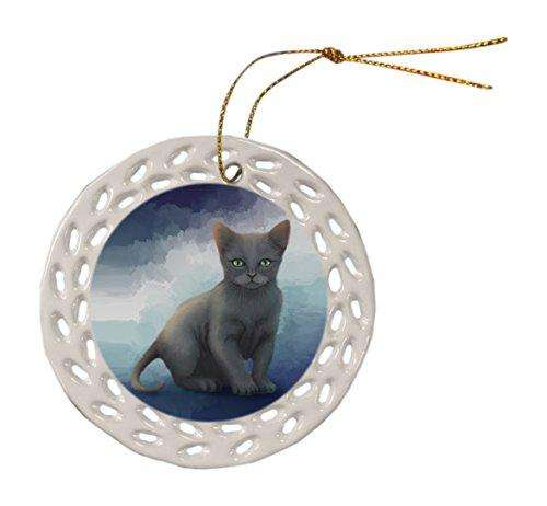 Russian Blue Cat Ceramic Doily Ornament DPOR48089