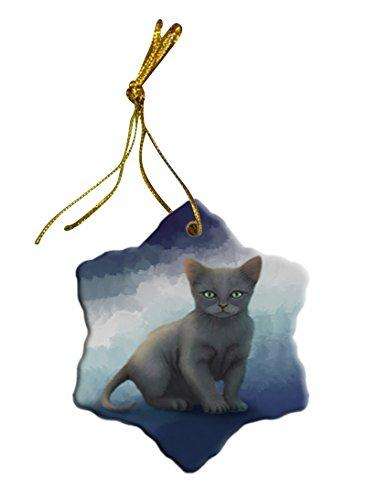 Russian Blue Cat Christmas Snowflake Ceramic Ornament
