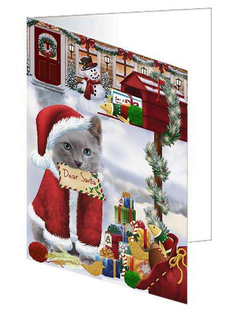Russian Blue Cat Dear Santa Letter Christmas Holiday Mailbox Handmade Artwork Assorted Pets Greeting Cards and Note Cards with Envelopes for All Occasions and Holiday Seasons GCD64682