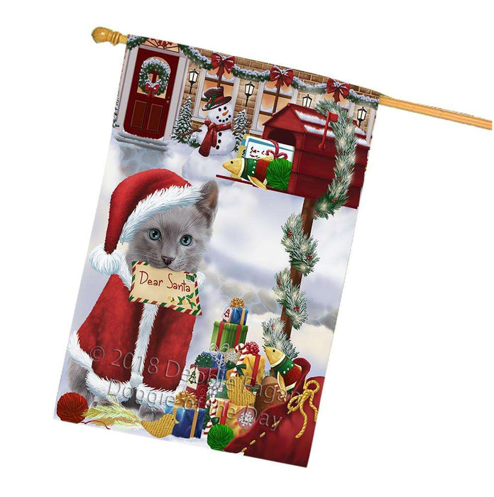 Russian Blue Cat Dear Santa Letter Christmas Holiday Mailbox House Flag FLG53749