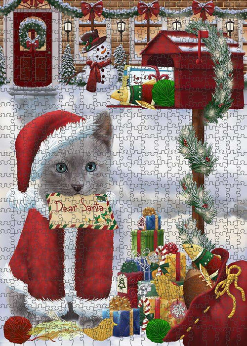 Russian Blue Cat Dear Santa Letter Christmas Holiday Mailbox Puzzle with Photo Tin PUZL81360