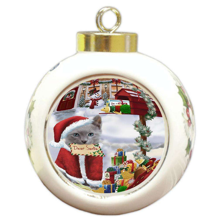 Russian Blue Cat Dear Santa Letter Christmas Holiday Mailbox Round Ball Christmas Ornament RBPOR53551