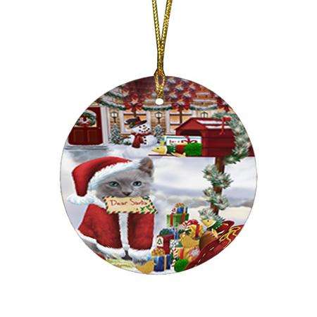 Russian Blue Cat Dear Santa Letter Christmas Holiday Mailbox Round Flat Christmas Ornament RFPOR53542