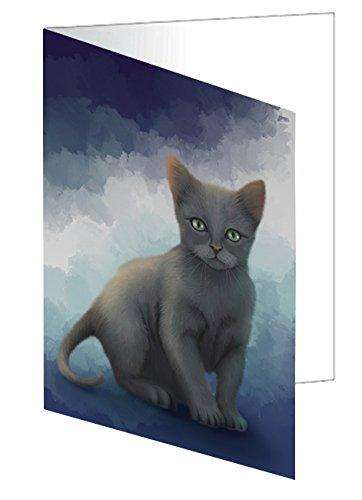 Russian Blue Cat Handmade Artwork Assorted Pets Greeting Cards and Note Cards with Envelopes for All Occasions and Holiday Seasons