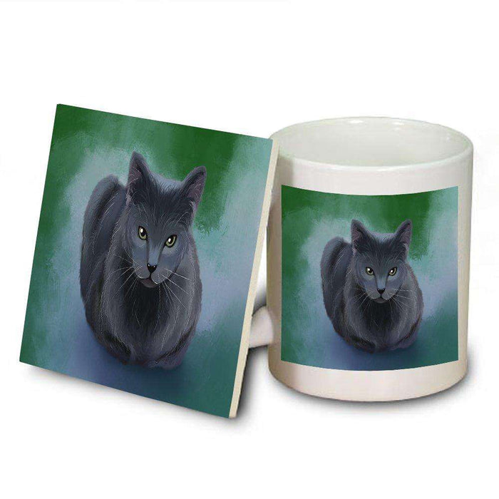 Russian Blue Cat Mug and Coaster Set