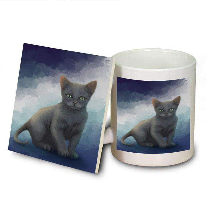 Russian Blue Cat Mug and Coaster Set