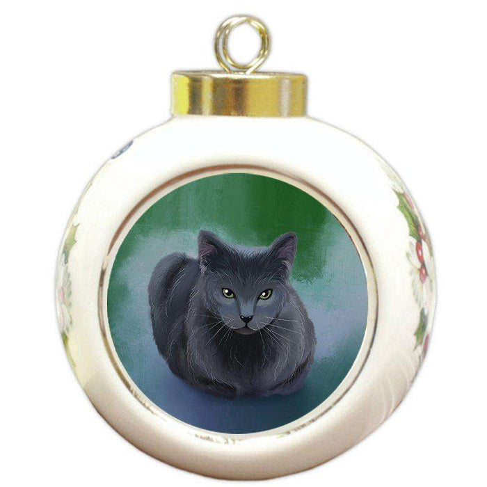 Russian Blue Cat Round Ball Christmas Ornament RBPOR48088