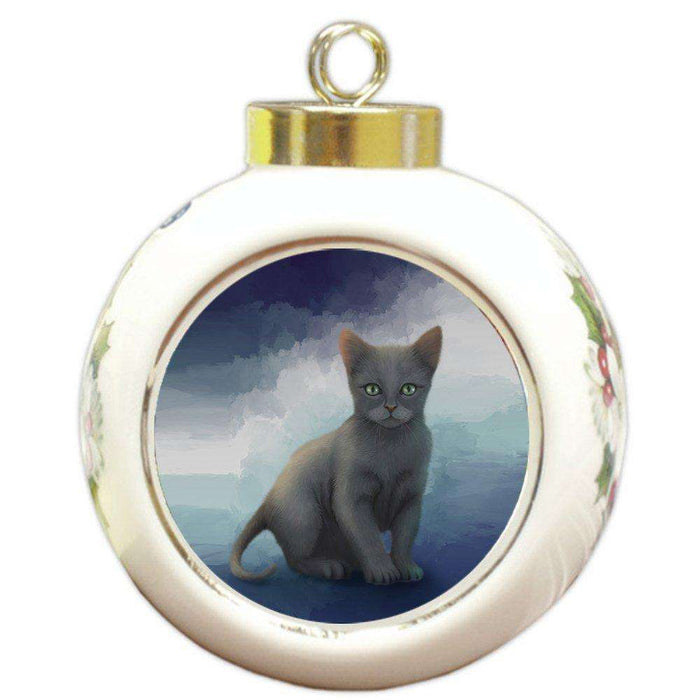 Russian Blue Cat Round Ball Christmas Ornament RBPOR48089